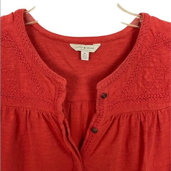 Lucky Brand Embroidered V-Neck Long Sleeve Top in Red Size Medium - Picture 5 of 9